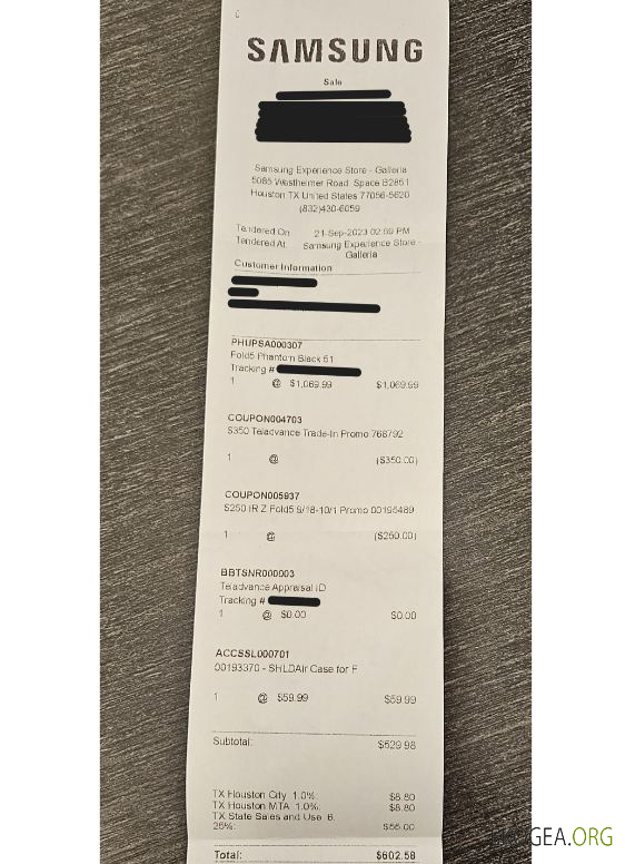 Chèque de paiement pour appareils électroniques Samsung